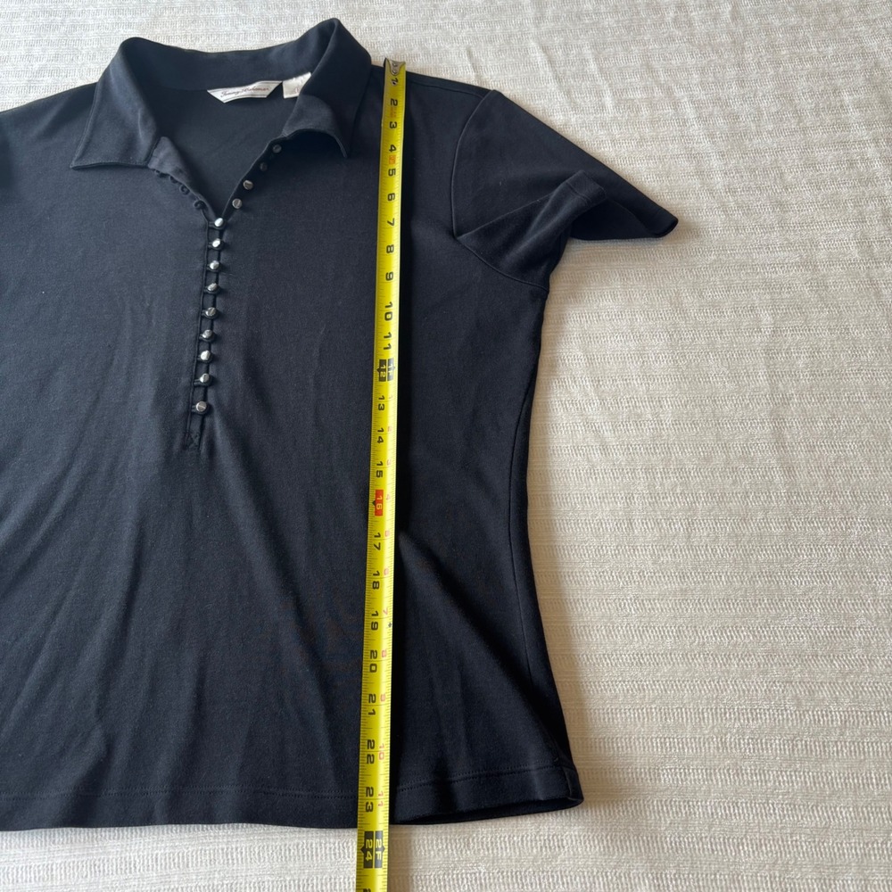 Tommy Bahama Womens Silk Cotton Blend Polo Shirt Black Short Sleeve Large 12/14 - Picture 8 of 8